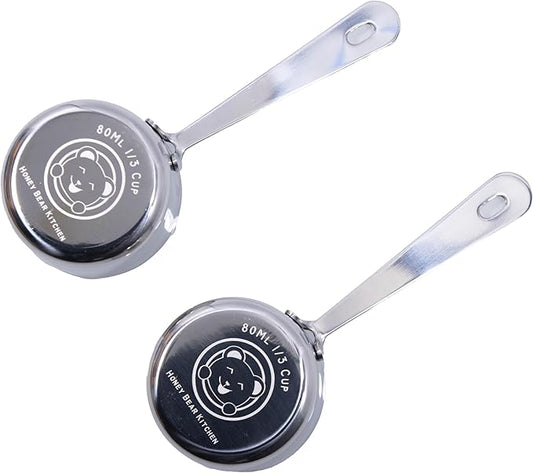 Honey Bear Kitchen 1/3 Cup 80 ml Leave-in Measuring Scoop Cups, Polished Stainless Steel (Set of 2) by HONEYBEARKITCHEN
