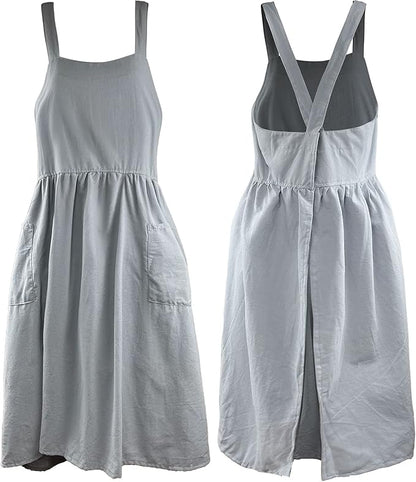 Uaussi Cotton Linen Apron Cross Back Work Apron for Women with Pockets Pinafore Dress X Cross Halter Apron for Chef Gardening by Uaussi
