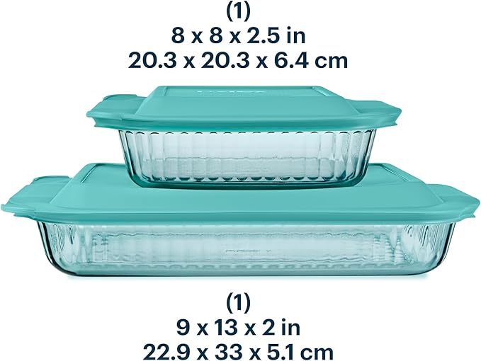 Pyrex Colors Tinted (2-Pack, Full Set) Tinted Glass Baking Dish with BPA-Free Lid, Oblong Bakeware Glass Pan For Casserole & Lasagna, Dishwasher, Freezer, Microwave and Pre-Heated Oven Safe, Aqua - Image 2