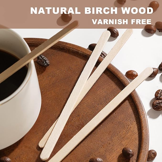 100pcs Wood Coffee Stirrer Sticks, 5.5 Inch Wooden Swizzle Stick Beverage Mixer, Eco Friendly Long Stirrer Stir Sticks for Mixing Cocktail Hot Chocolate Drinking Tea - Image 5