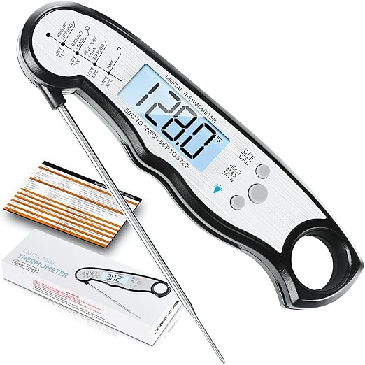 Digital Meat Thermometer, Waterproof Instant Read Food Thermometer for Cooking and Grilling, Kitchen Gadgets, Accessories with Backlight & Calibration for Candy, BBQ Grill, Liquids, Beef, Turkey… by ImSaferellMeatThermometer