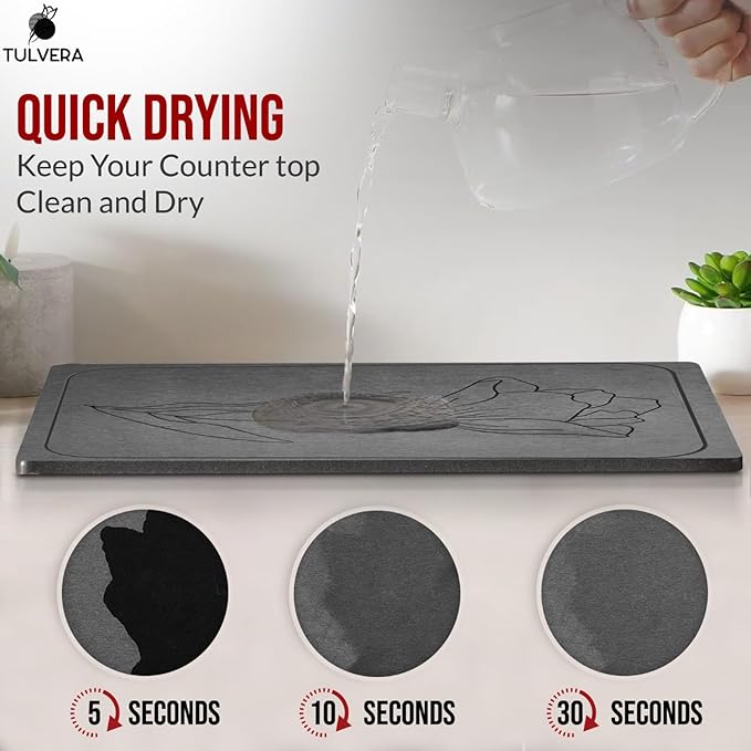 Stone Dish Drying Mat for Kitchen Counter – Diatomaceous Earth Drying Mat | Fast-Absorbing, Minimalist Design, Durable Diatomite | Non-Slip, Heat Resistant, Easy-to-Clean | USA Brand | 15.7”x11.8” - Image 2