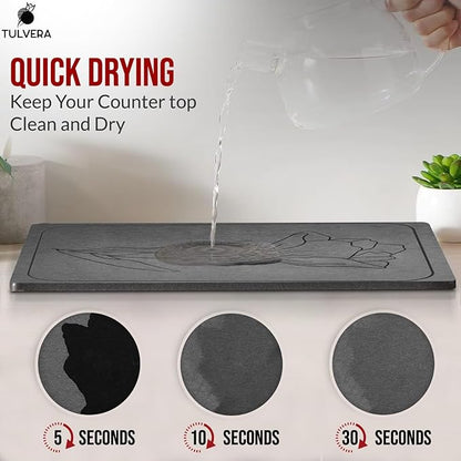 Stone Dish Drying Mat for Kitchen Counter – Diatomaceous Earth Drying Mat | Fast-Absorbing, Minimalist Design, Durable Diatomite | Non-Slip, Heat Resistant, Easy-to-Clean | USA Brand | 15.7”x11.8” - Image 2