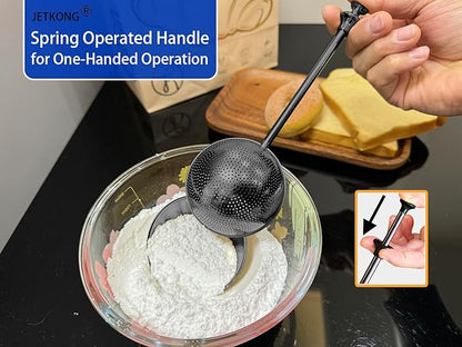 JETKONG 2 Pcs Flour Sifter, Stainless Steel Flour Duster for Bread Baking, Bakers Dusting Wand for Powdered Sugar and Spices (Small+Large, Black) - Image 4