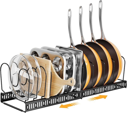 ORDORA Pots and Pans Organizer under Cabinet with Pot Lid Organizer, Expandable Rack for Pan and Pot Organizers Inside Cabinet, 11.8"-22.8" Adjustable with 12 Dividers for Kitchen Organization, Black by ORDORA