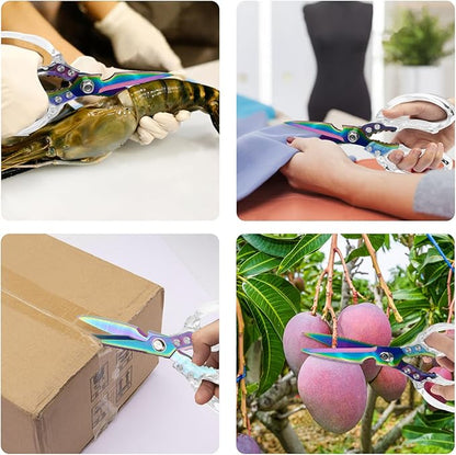 CGBE Kitchen Scissors, Multi-Purpose Kitchen Shears, Heavy Duty Food Scissors for Chicken, Poultry, Fish, Meat & Herbs with Non-Slip Grips (Transparent Colorful) - Image 4