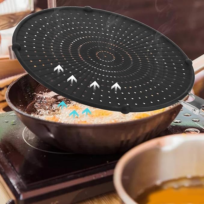 Frcctre 2 Pack Silicone Splatter Screen for Frying Pan, 13" Versatile Grease Splatter Guard with Foldable Handle, Food Grade Heat Resistant Oil Splash Guard, Cooling Mat, Drain Board for Cooking - Image 7