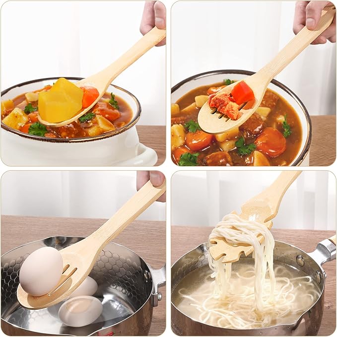 [7-PCS] Wooden Spoons for Cooking is for All Kitchen. Made From Bamboo Wood, Wooden Spatula & Wooden Spoon 11.8 in. and Non-Stick Surface, Suitable for Home & Chef Use or Gift for Someone Special. - Image 4