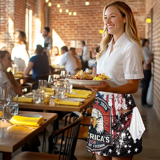 Server Apron with 3 Pockets, Waterproof Oil Waitress Waiter Half Apron for Restaurant Hotel Kitchen Cafe