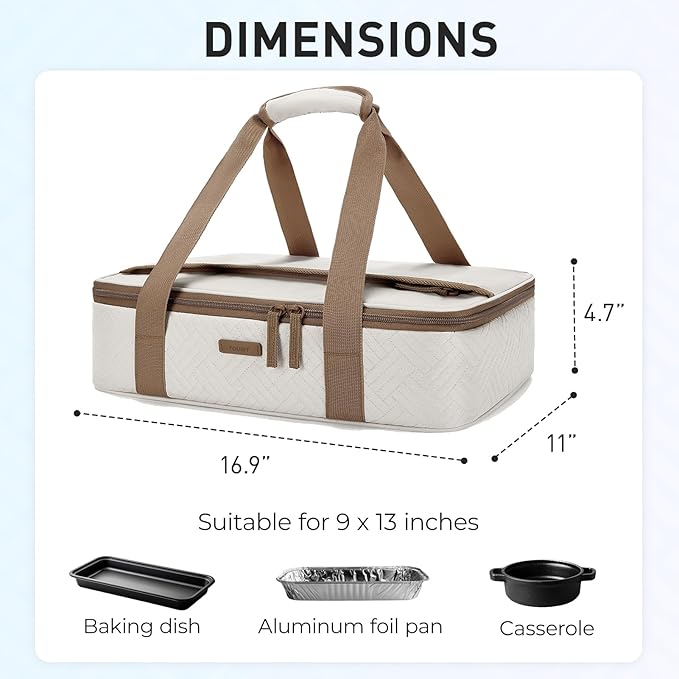 TOURIT Food Warmer Heated Casserole Carrier Electirc 12V 110V Portable Food Warmer Insulated Casserole Carrier for Fits 9" x 13" Baking Dish - Image 2