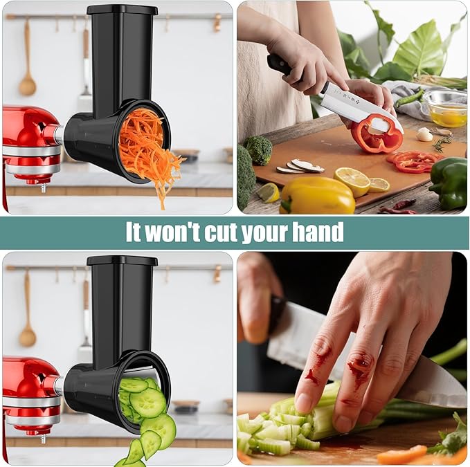Slicer Shredder Attachment for Kitchenaid Stand Mixer, Salad Machine with Vegetable Slicer, Salad Maker, Food Slicers Cheese Grater Attachments for Kitchenaid Mixer Dishwasher Safe, Black - Image 8
