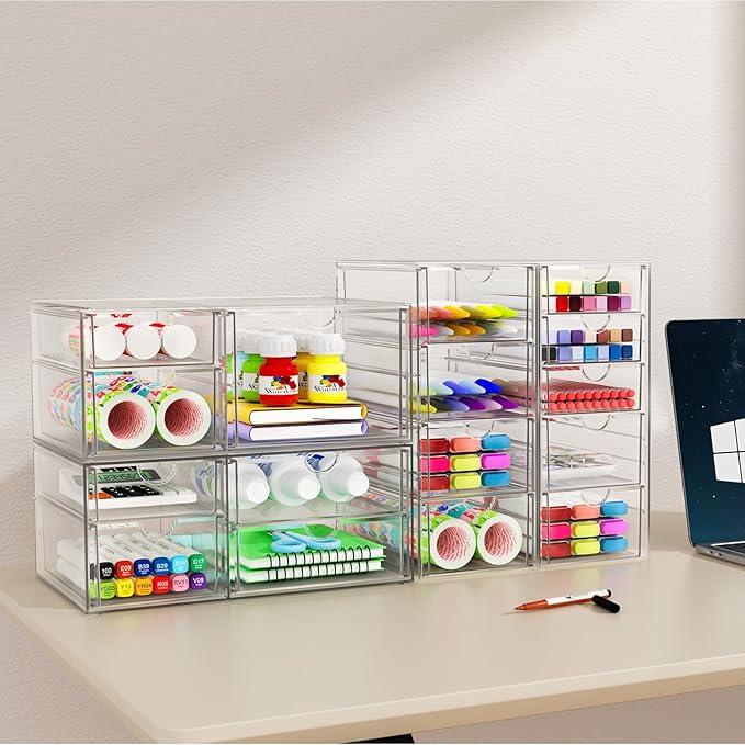 YFXCVSL Acrylic Makeup Organizer with 31 Drawers, 6 Pack Clear Storage Drawers, Bathroom Makeup Organizer for Palettes, Cosmetic, and Beauty Supplies,Ideal for Vanity, Cabinet,Desk Organization - Image 5