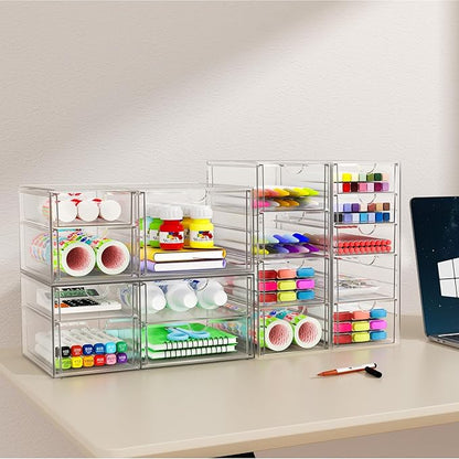 YFXCVSL Acrylic Makeup Organizer with 31 Drawers, 6 Pack Clear Storage Drawers, Bathroom Makeup Organizer for Palettes, Cosmetic, and Beauty Supplies,Ideal for Vanity, Cabinet,Desk Organization - Image 5