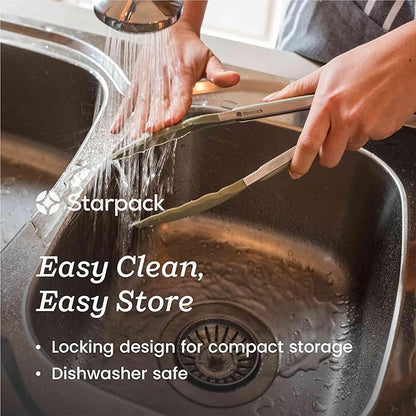Starpack 'Get a Grip' Silicone Kitchen Tongs for Cooking (2Pcs) - BBQ Tongs for Grill Heat Resistant to 600°F - Stainless Steel Kitchen Utensils w/Non Stick Silicone Tips - 9",12" for Serving Food - Image 3