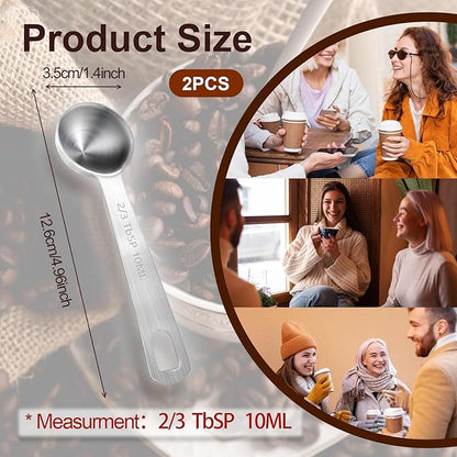10ML / 2/3TBSP Measuring Spoons, 2 Pcs Stainless Steel Tablespoon, Small Metal Teaspoons for Measuring Dry and Liquid Ingredients