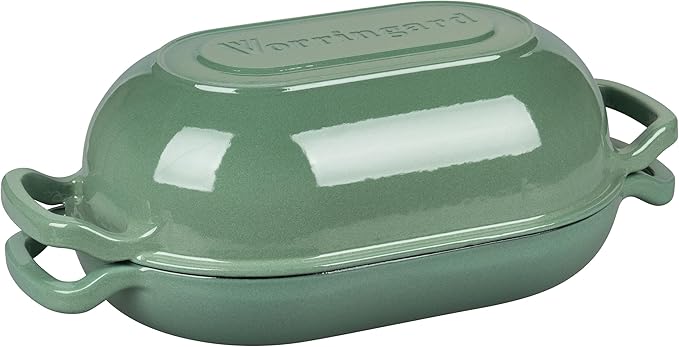 VORRINGARD Enameled Cast Iron Sourdough Bread Oven, Dutch Oven, Loaf Cast Iron Bread Pan for Homemade Bread Baking, Meatloaf Pan with Lid, 5QT, Sage Green - Image 8