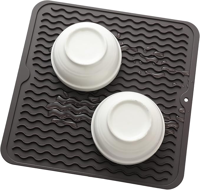 MicoYang Silicone Dish Drying Mat for Multiple Usage,Easy clean,Eco-friendly,Heat-resistant Silicone Mat for Kitchen Counter or Sink,Refrigerator or Drawer liner Coffee M 12 inches x 12 inches - Image 8