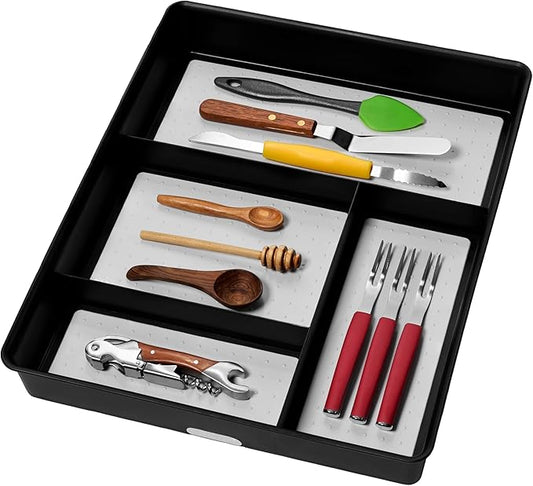 madesmart 4 Compartment Drawer Organizer, Multi Purpose Storage for Utensils, Office Tools, Cords, & Small Household Items, Tech Accessories, Arts & Crafts Supplies, Non Slip Lining, Granite by madesmart%C2%AE