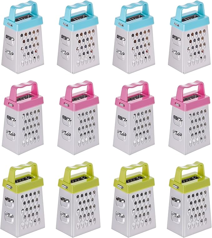 12 Pcs Mini Cheese Grater Stainless Steel Box Grater Professional Fine Coarse Handheld Slicer with 4 Sides Small Lemon Safe Zester Shredder for Kitchen Ginger Vegetable Potatoes Food by Unknown