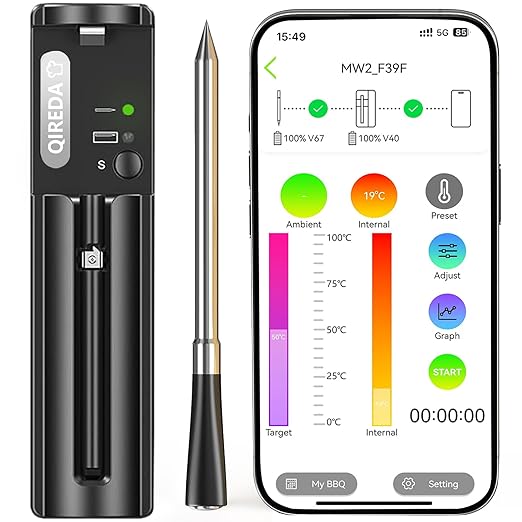 Wireless Meat Thermometer Digital with 800ft Remote Range, Bluetooth 5.3 Wireless Thermometer for Cooking with Ambient Temperature and App Alert for Oven BBQ Grilling Smoking by WirelessMeatThermometer