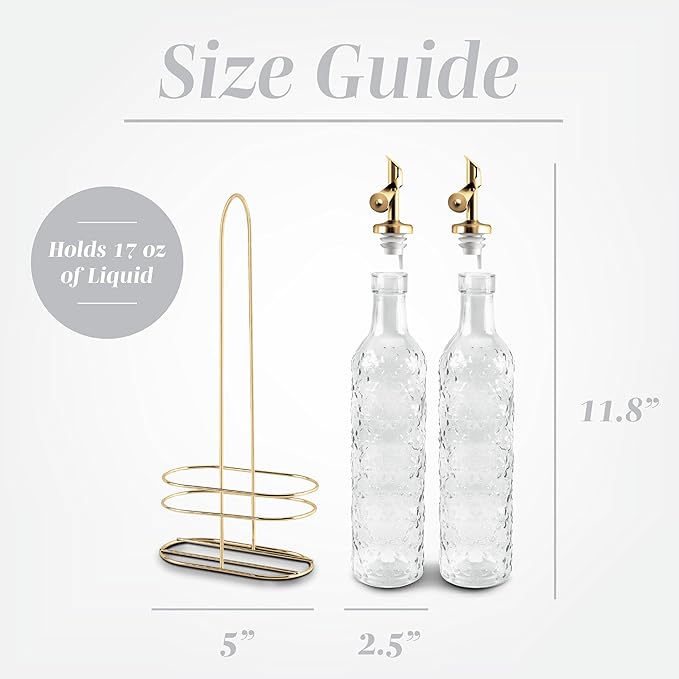 COOK WITH COLOR Glass Olive Oil Bottle Dispenser - 2 Pack- 17oz Oil and Vinegar Cruet - Olive Oil Carafe Decanter for Kitchen, Floral, Clear - Image 3