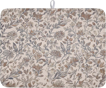 Vintage Floral Dish Drying Mat for Kitchen Counter Brown Antique Flower Microfiber Dish Drainer Mat Rustic Neutral Absorbent Washable Drying Pad Extra Large 18"x24"