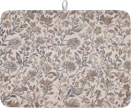 Vintage Floral Dish Drying Mat for Kitchen Counter Brown Antique Flower Microfiber Dish Drainer Mat Rustic Neutral Absorbent Washable Drying Pad Extra Large 18"x24"