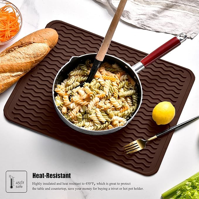 Large 14" x 11" Silicone Dish Drying Mat for Kitchen Counter, Easy clean, Quick Dry, Heat-resistant Dish Drainer Mat for Sink,Refrigerator or Drawer liner (Food Grade Silicone-Coffee) - Image 6