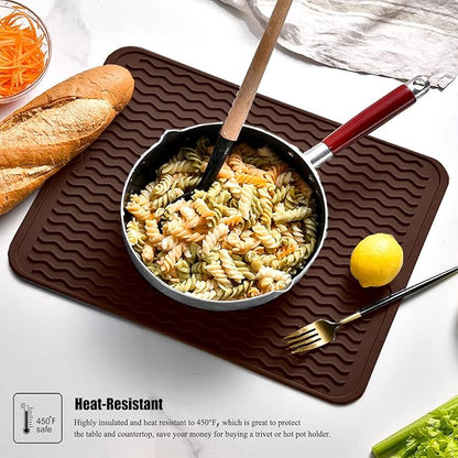Large 14" x 11" Silicone Dish Drying Mat for Kitchen Counter, Easy clean, Quick Dry, Heat-resistant Dish Drainer Mat for Sink,Refrigerator or Drawer liner (Food Grade Silicone-Coffee) - Image 6