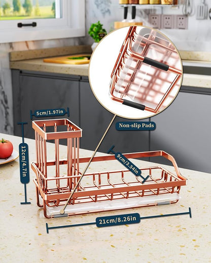 Consumest Sponge Holder for Kitchen Sink - Sink Caddy Kitchen Organizer with Removable Drip Tray for Countertop Dish Soap Dispenser Brush Storage Accessories 304 Stainless Steel, Rose Gold - Image 6