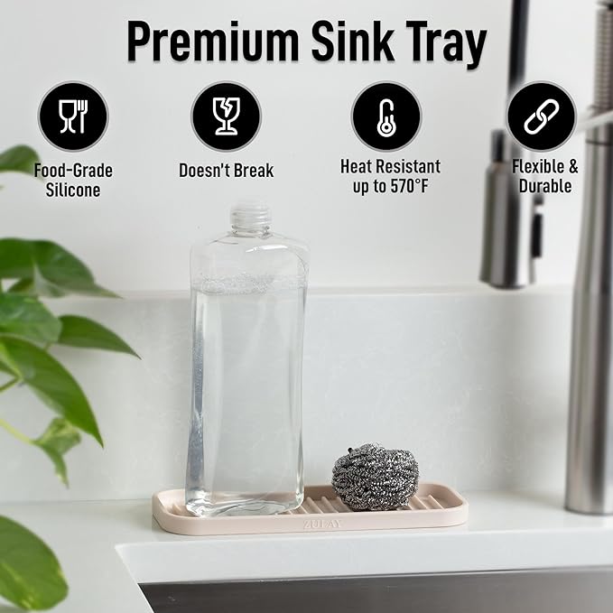 Zulay Kitchen (9x3.5) Silicone Sponge Holder for Kitchen Sink - Flexible Multipurpose Soap Tray - Sink Organizer for Kitchen, Bathroom, Makeup, Trinkets & More (Ivory) - Image 2