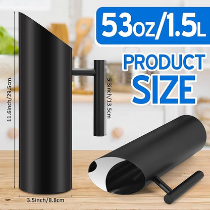 Funnymoom 3 Pack 53oz/1.5l Stainless Steel Water Pitcher Modern Metal Pitcher with Ice Guard Black Carafe Drink with Handle or Iced Hot Drink Tea Juice Coffee Beer - Image 2