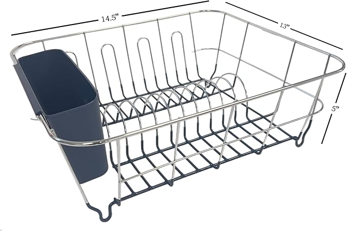 Dish Drying Rack & Cutlery Holder 2 Piece Set ✅ Compact Sink-Fitting Dish Drainer with Rubberized Undercoating ✅ Space-Saving Kitchen Organizer for Plates, Cups, Bowls & Utensils In Sink, Navy - Image 2