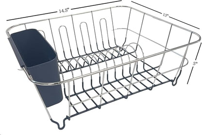 Dish Drying Rack & Cutlery Holder 2 Piece Set ✅ Compact Sink-Fitting Dish Drainer with Rubberized Undercoating ✅ Space-Saving Kitchen Organizer for Plates, Cups, Bowls & Utensils In Sink, Navy - Image 2