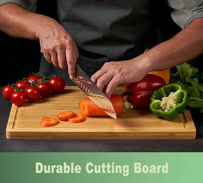 Bamboo Cutting Board for Kitchen, 18" Large Wood Charcuterie Cheese Board, Wooden Chopping Block with Side Handles and Juice Grooves - Image 2