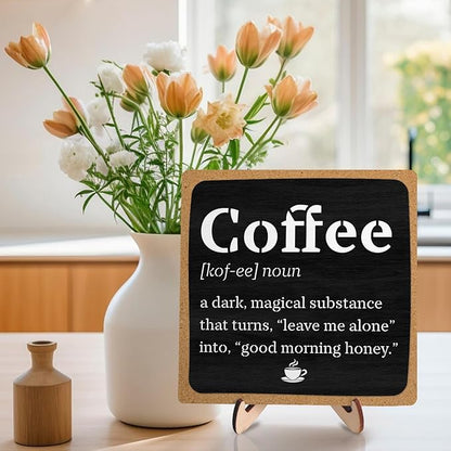 Vintage Coffee Bar Wooden Plaque Desk Sign, Farmhouse Wood Plaque Tabletop Decor for Cafe Bar Kitchen Office,Coffee Station Accessories 5.9x5.9Inch - Image 3