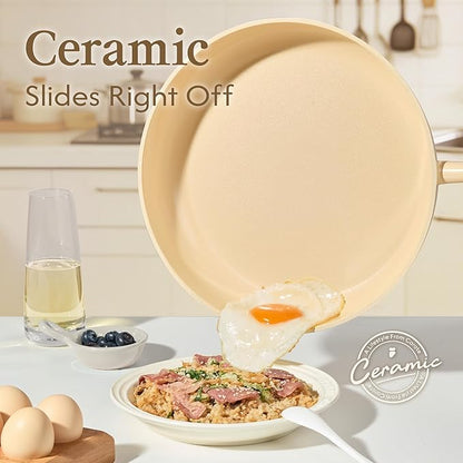 CAROTE Pots and Pans Set Nonstick, Ceramic Cookware Set, Yellow Cooking Set Kitchen Induction Set with Steamer, PFAS PTFE Free,9 Piece - Image 3