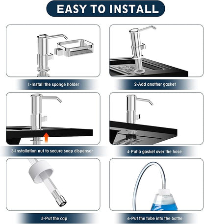 Soap Dispenser for Kitchen Sink, Mecyfaty Under Counter Sink Soap Dispenser Pump with 39" Extension Tube Kit, Built in ABS Kitchen Dish Soap Dispensers with Sponge Holder, No More Refills, Chrome