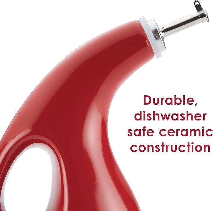 Rachael Ray Solid Glaze Ceramics EVOO Olive Oil Bottle Dispenser with Spout Set, 2 Piece, Red (Pack of 4) - Image 4