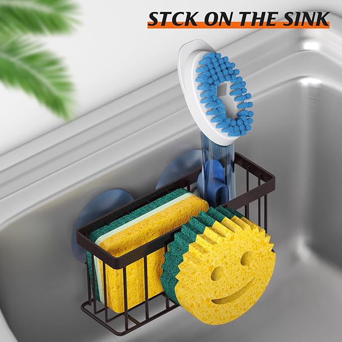 MURLONG Sponge Holder Smiley Face,Sink Caddy for kitchen Sink, Kitchen Organizer Sponge Holder with 2 PCS Suction Cups/1 PCS Adhesive Strips,Designed for Sponge,Soap,Dish brush,Scrubber-Bronze - Image 5