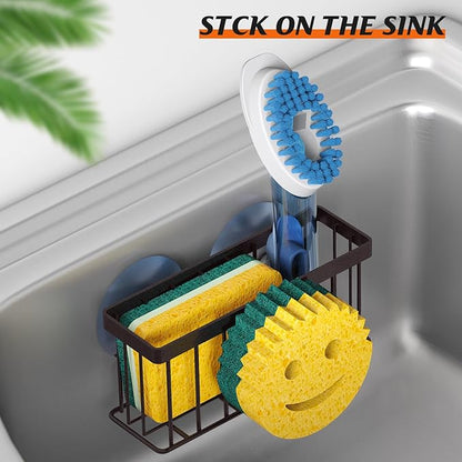 MURLONG Sponge Holder Smiley Face,Sink Caddy for kitchen Sink, Kitchen Organizer Sponge Holder with 2 PCS Suction Cups/1 PCS Adhesive Strips,Designed for Sponge,Soap,Dish brush,Scrubber-Bronze - Image 5