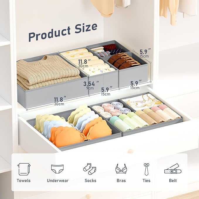 DIMJ Drawer Organizer Clothes Storage - 26 Pack Baby Dresser Organizer for Nursery, Foldable Closet Drawer Organizer Bins for Bedroom Organization, Fabric Storage Dividers for Socks, Underwears, Bras - Image 2