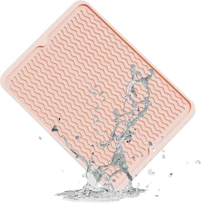 ZLR Silicone Dish Drying Mat & Heat Resistant Trivet (12" x 16") - Waterproof Counter Protector for Air Fryer, Coffee Maker - Non-Slip, BPA Free Kitchen Pad, Easy Clean Dishwasher Safe (Peach Pink) by ZLR