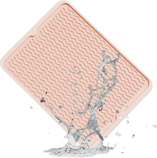 ZLR Silicone Dish Drying Mat & Heat Resistant Trivet (12" x 16") - Waterproof Counter Protector for Air Fryer, Coffee Maker - Non-Slip, BPA Free Kitchen Pad, Easy Clean Dishwasher Safe (Peach Pink) by ZLR