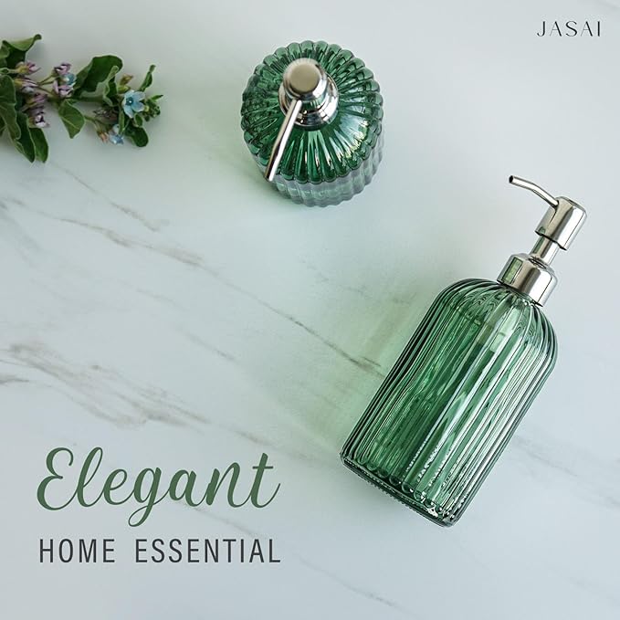 JASAI 18Oz Green Soap Dispenser with Rust Proof Pump, Refillable Bathroom Soap Dispenser with Thick Glass, Kitchen soap Dispenser for Dish soap, Hand Soap, Lotion, Body Wash. - Image 6