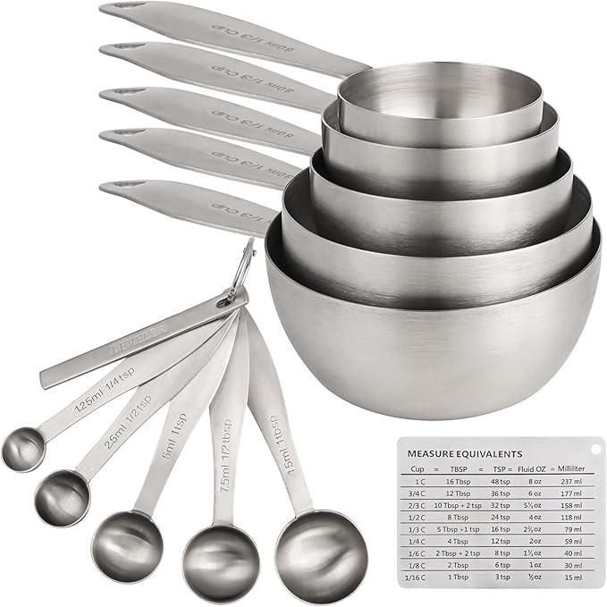 Measuring Cups and Spoons, 12 Piece Metric & US 18/8 Stainless Steel Measuring Cup and Spoon Set, Dry Metal Measuring Cups Spoons & Leveler & Measure Equivalents for Kitchen & Baking by Smithcraft
