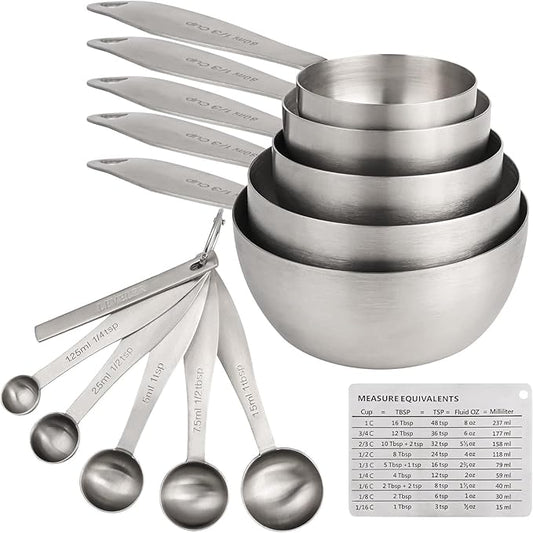 Measuring Cups and Spoons, 12 Piece Metric & US 18/8 Stainless Steel Measuring Cup and Spoon Set, Dry Metal Measuring Cups Spoons & Leveler & Measure Equivalents for Kitchen & Baking by Smithcraft