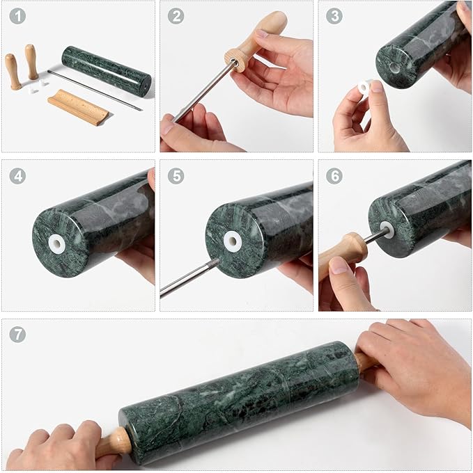 Koville Indian Green Marble Rolling Pin, Non-Stick Stone Dough Roller, 18 Inch Rolling Pin for Baking,Pasta, Dumpling, Ravioli, Fondant,Pie Crust, Kitchen Baking Pastry Tools, Kitchen Essential - Image 3