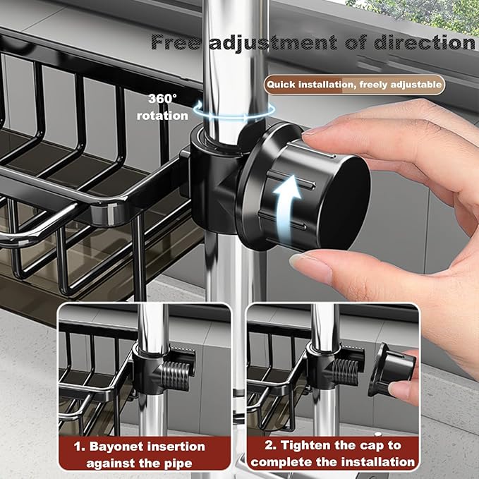 Sink Organizer Rack for Kitchen and Bathroom, 2025 New Stainless Steel Detachable Hanging Faucet Drain Rack with Drip Tray Faucet Sponge Holder for Bathroom (Black, Right) - Image 7