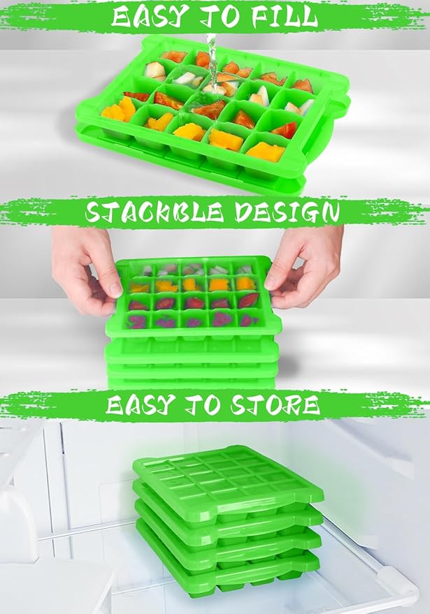 4 Pack Mini Ice Cube Trays for Freezer-Easy Release & Stackable | Small Ice Cube Trays with Lid-Tiny Ice Cube Tray for Mini Fridge with Freezer, Perfect for Cocktails,Whiskey,Juice. Green